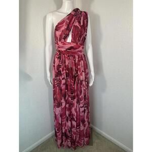 Bronx & Banco S Camilla Pink One Shoulder Goddess Maxi Dress Beachy Luxury Silk